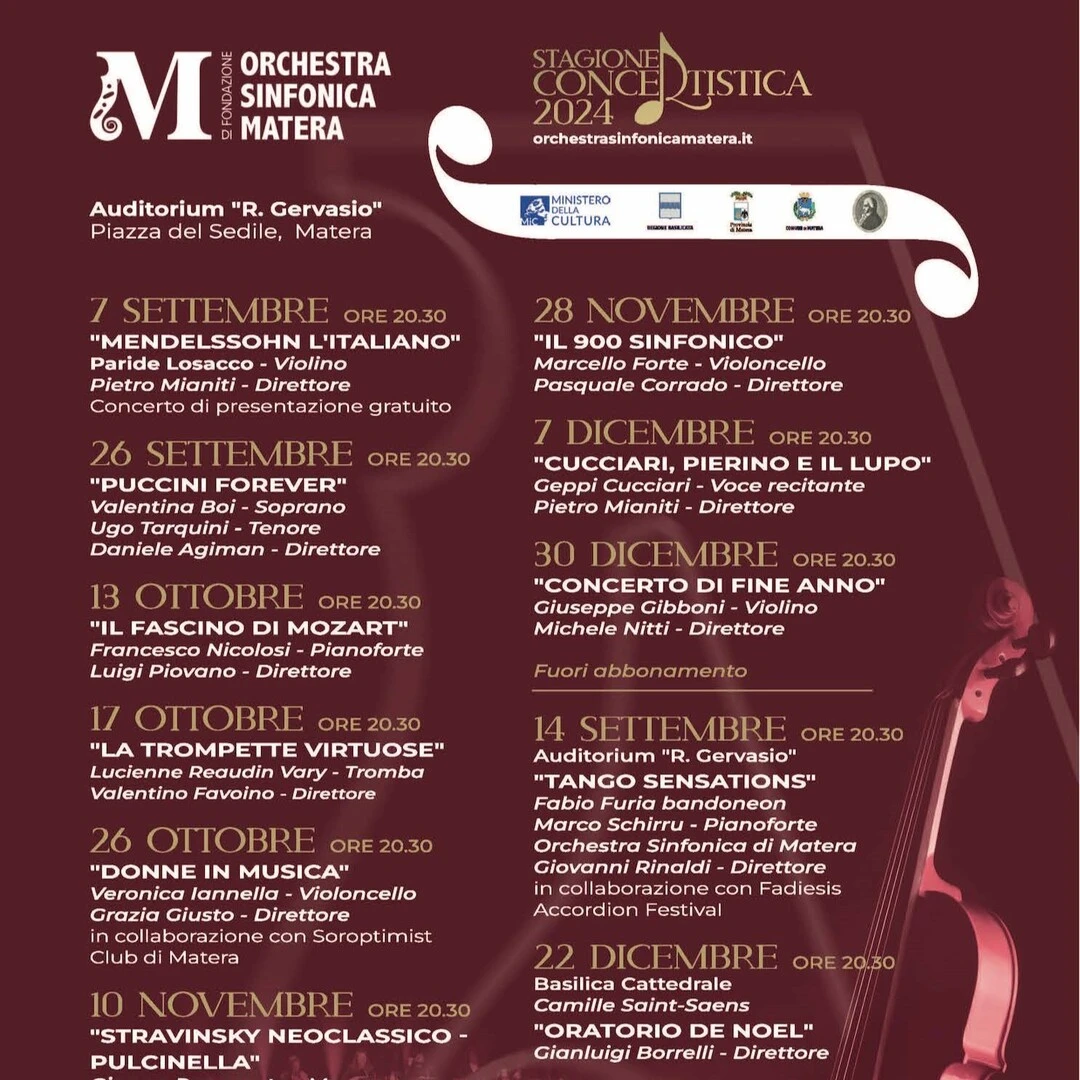 STAGIONE CONCERTISTICA AUTUNNALE DELL’ ORCHESTRA SINFONICA DI MATERA