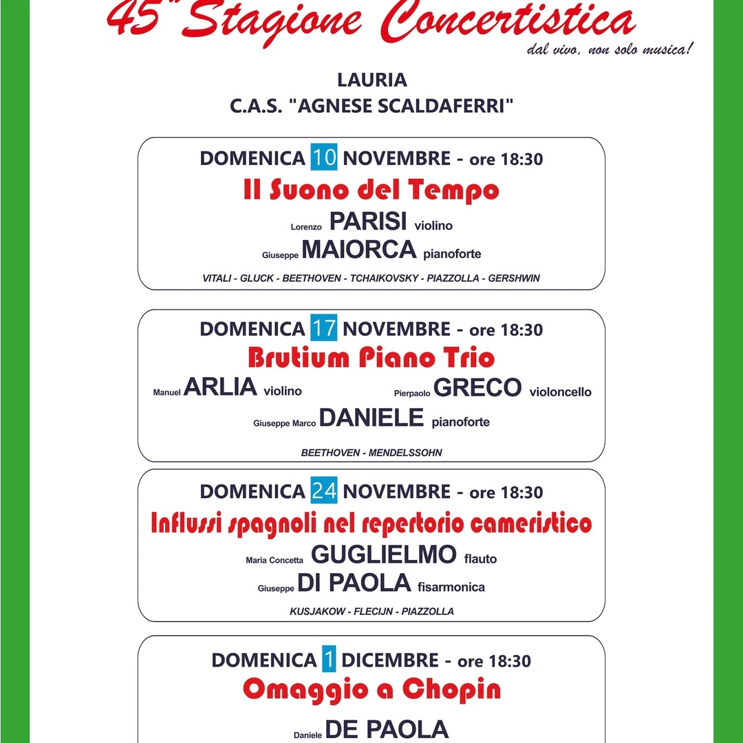 45a stagione concertistica Associazioni Quintieri di Cosenza e Casa della Musica di Lauria