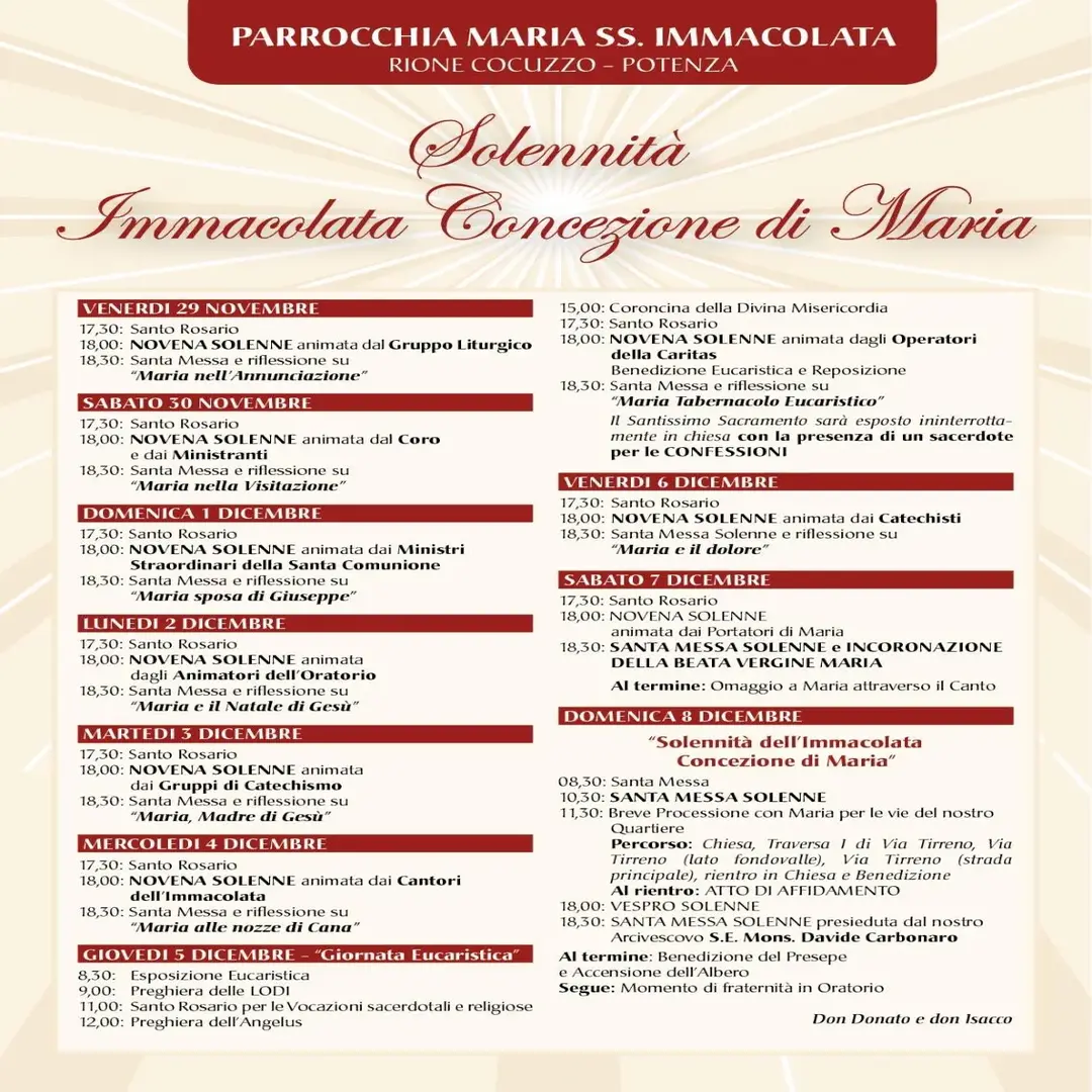 Invito alla riflessione per l'Immacolata Concezione a Potenza